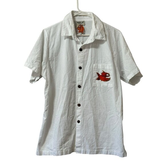 Pirana‎ Joe White Cotton Button Down Size Medium Beach Travel Vacation Preppy - Picture 1 of 10